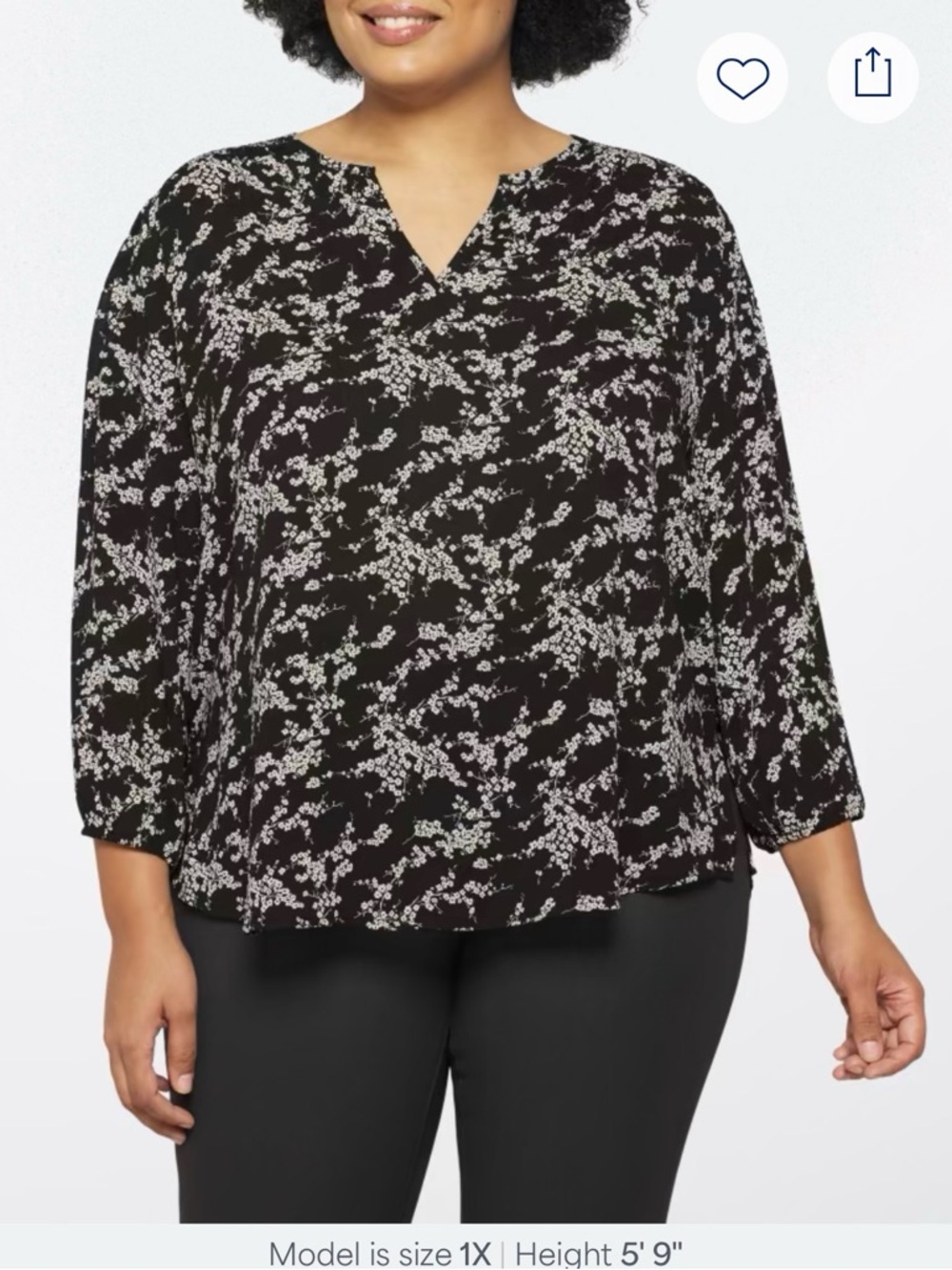 fun 2 fun Black Floral Split-Neck Blouse